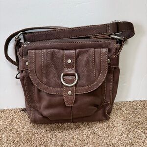Vintage Fossil Pebbled Leather Brown Crossbody Bag/Purse Wallet Organizer Pocket